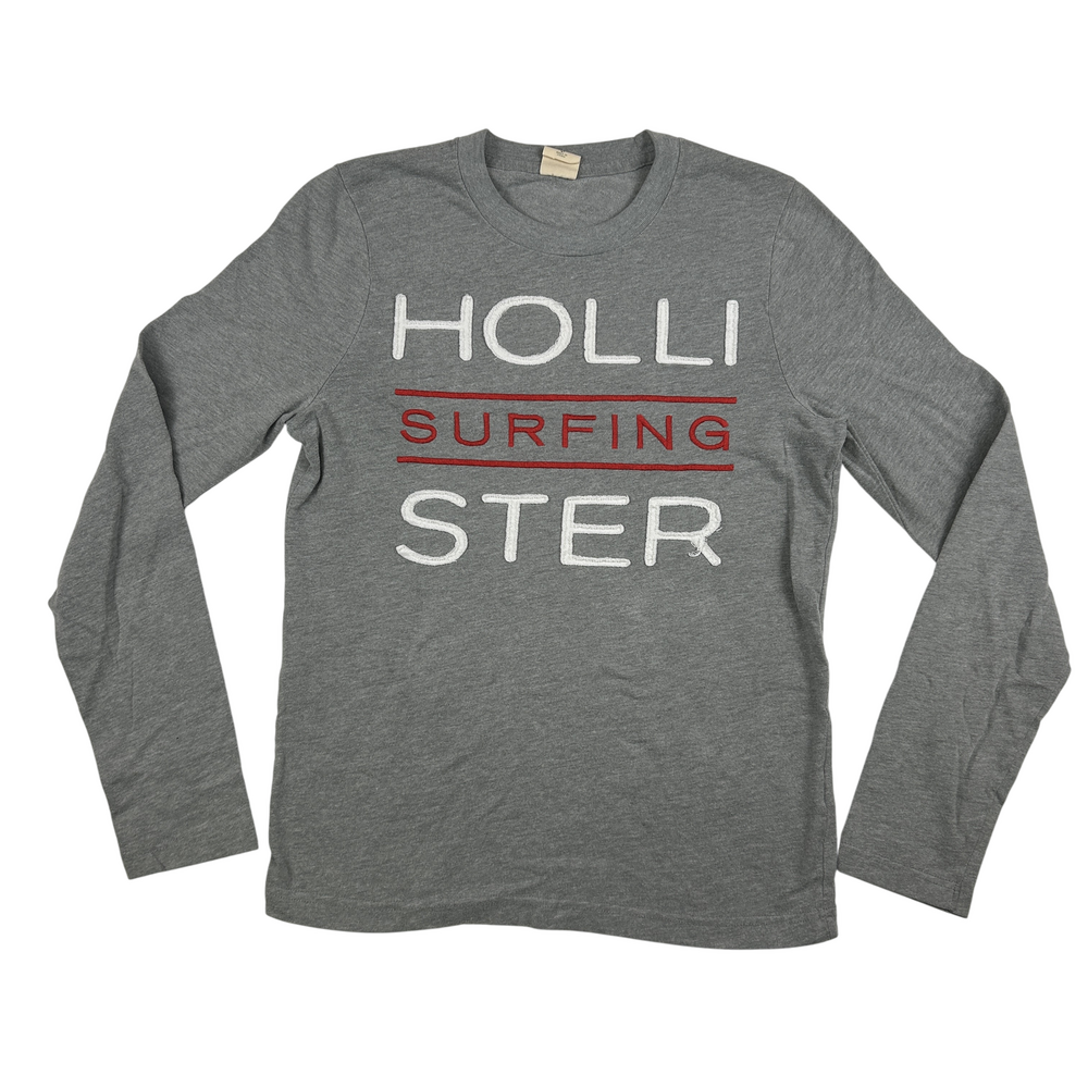 Vtg Hollister Shirt Mens Small Surfing Graphic Long Sleeve Gray Crewneck Y2K